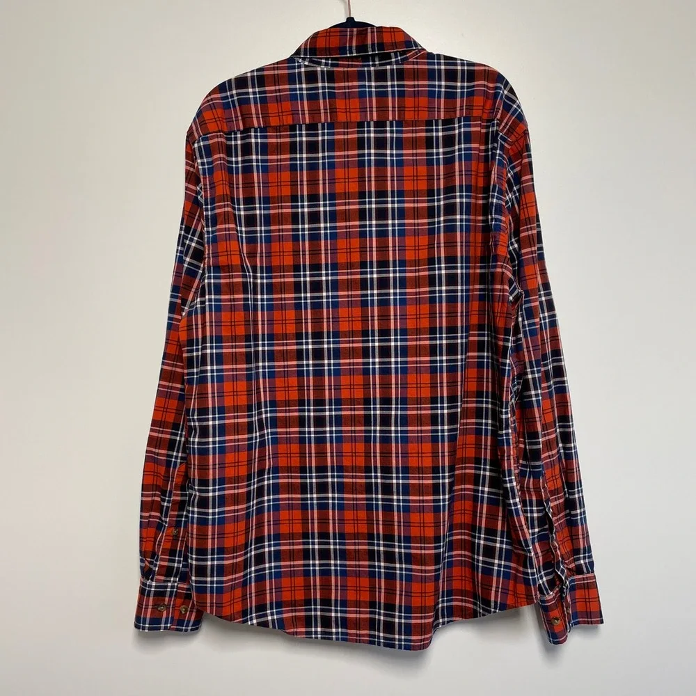 Banana Republic Mens Cotton‎ Plaid Button Down Shirt Untucked Fit Size L Red